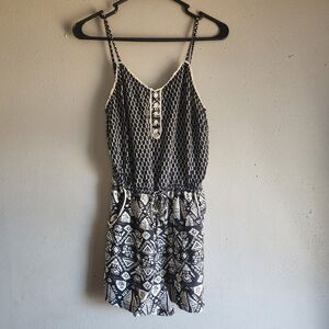Up by Ultra Pink Black Cream Tribal Print Romper S Boho Festival Rayon
